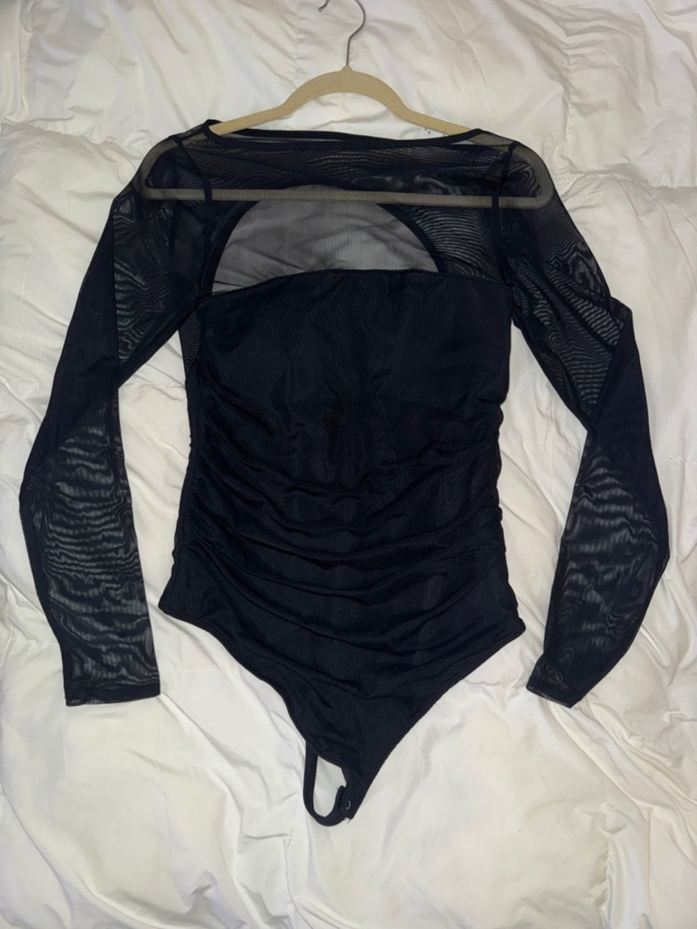 Abercrombie Black Sheer Mesh Long-Sleeve Bodysuit